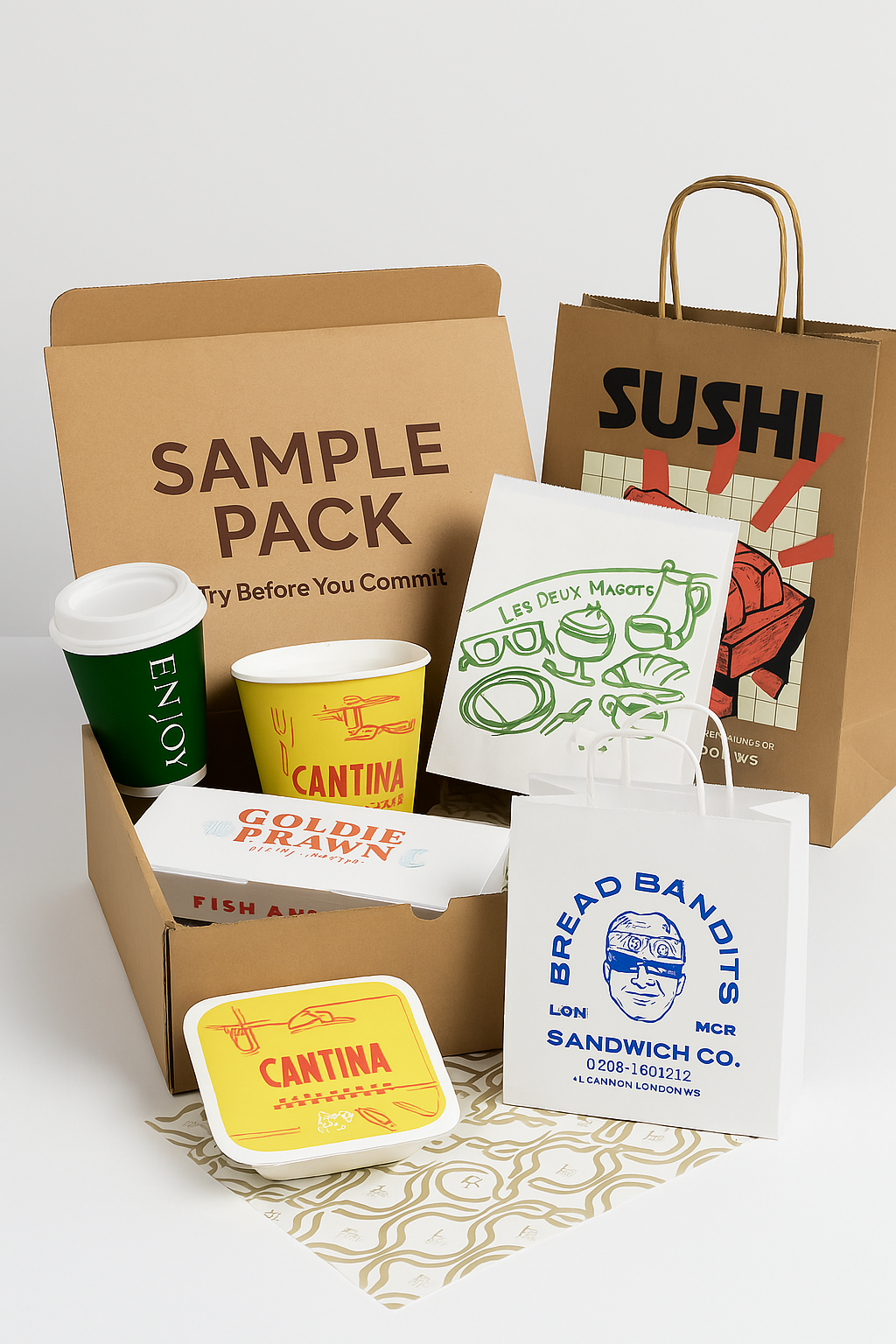 Sample pack – assorted products for tasting and testing – British Pack for cafes, restaurants, and takeaways